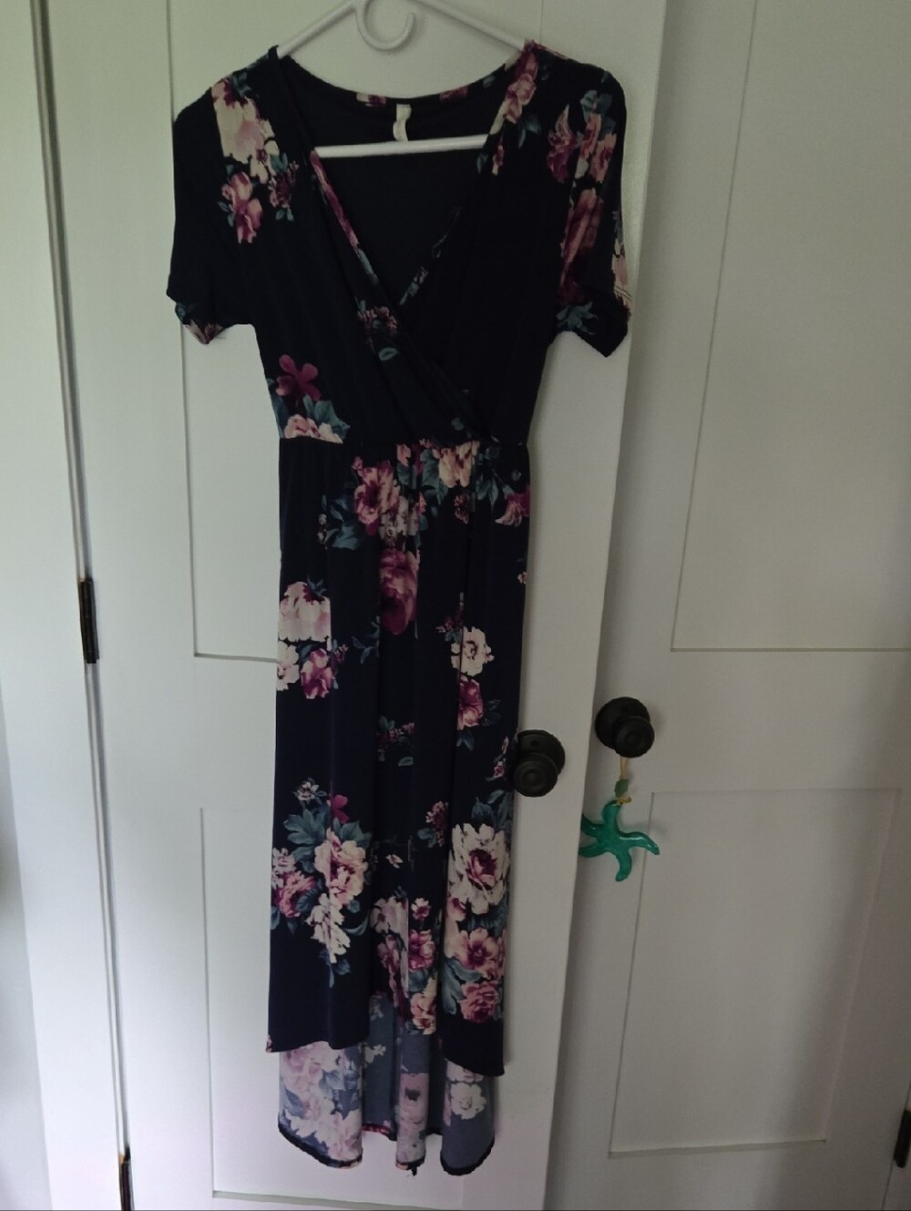 Pinkblush Maternity Navy Blue Floral High-Low Dress with Pink and Cream Blooms